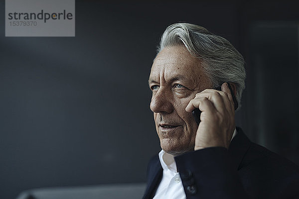Porträt eines hochrangigen Geschäftsmannes beim Telefonieren