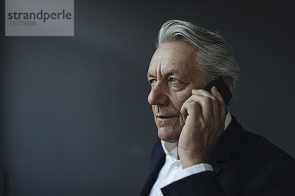 Porträt eines hochrangigen Geschäftsmannes beim Telefonieren