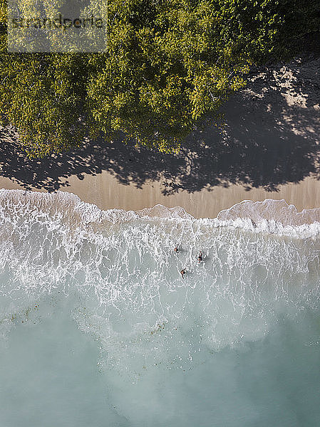 Luftaufnahme von Kindern am Strand  Sumbawa  Indonesien