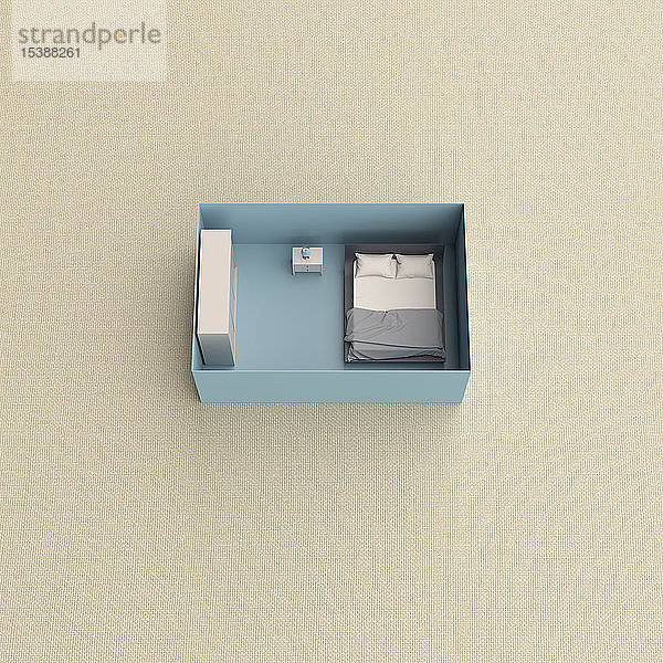 3D-Rendering  Miniatur-Schlafzimmer in einer Box