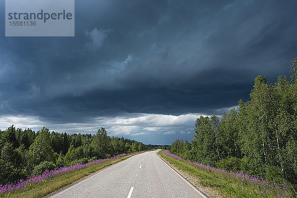 Finnland  Lappland  Straße nach Rovaniemi mit Gewitter