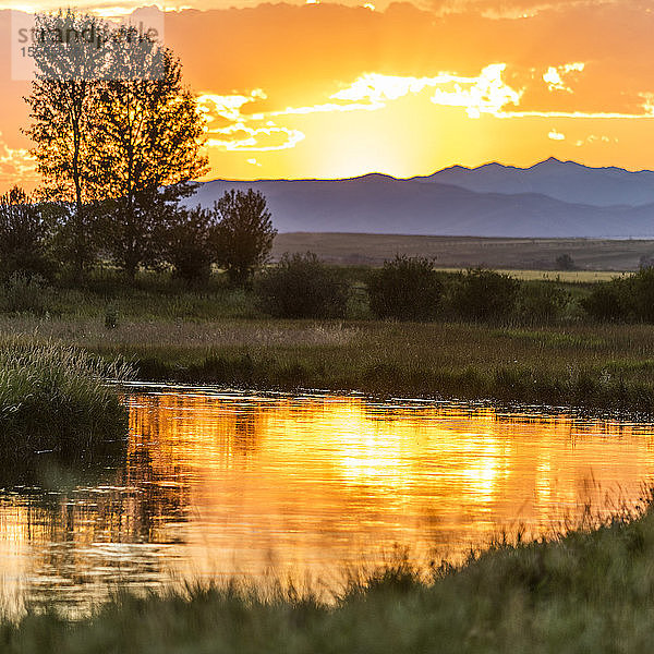 Fluss bei Sonnenuntergang in Picabo  Idaho  USA