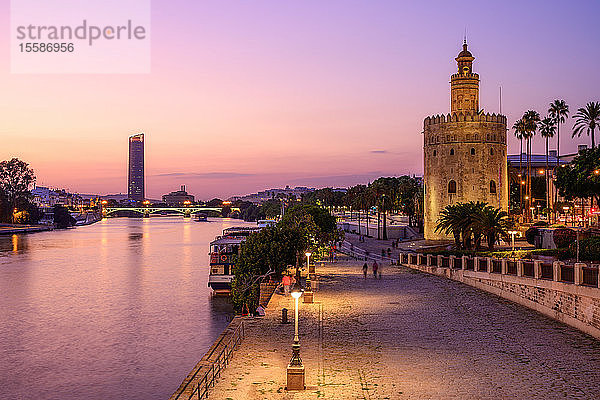 Der Torre del Oro (Goldener Turm) an den Ufern des Flusses Guadalquivir  Sevilla  Andalusien  Spanien