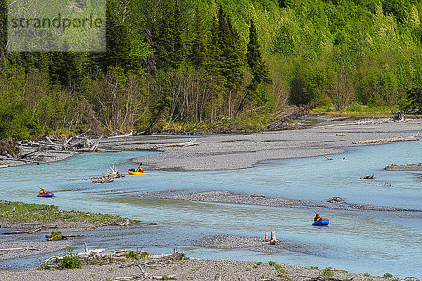 Pack Rafters Floating Down Eagle River In Chugach State Park  Southcentral Alaska  Sommer