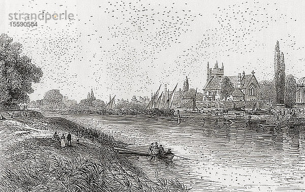 Schwalben in Isleworth  West London  England  hier im 19. Jahrhundert. Aus English Pictures  veröffentlicht 1890.