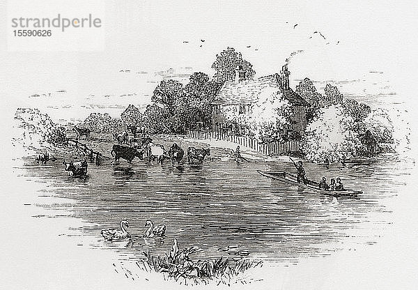 Die alte Fähre an der Themse in Laleham  Spelthorne  Surrey  England. Aus English Pictures  veröffentlicht 1890.