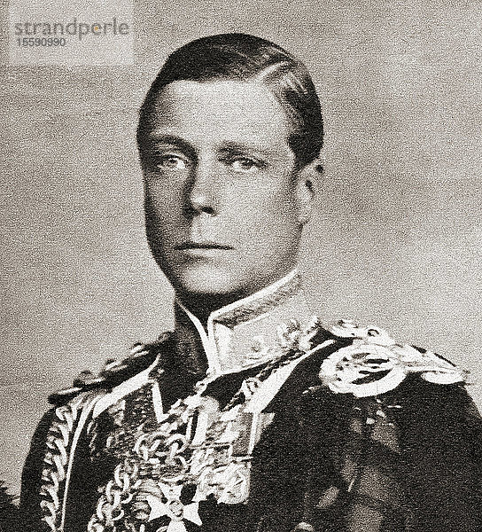 Der Prinz von Wales im Jahr 1935. Später Edward VIII   Edward Albert Christian George Andrew Patrick David; später The Duke of Windsor  1894 bis 1972. König des Vereinigten Königreichs und der Dominions des British Commonwealth sowie Kaiser von Indien vom 20. Januar 1936 bis zu seiner Abdankung am 11. Dezember 1936.