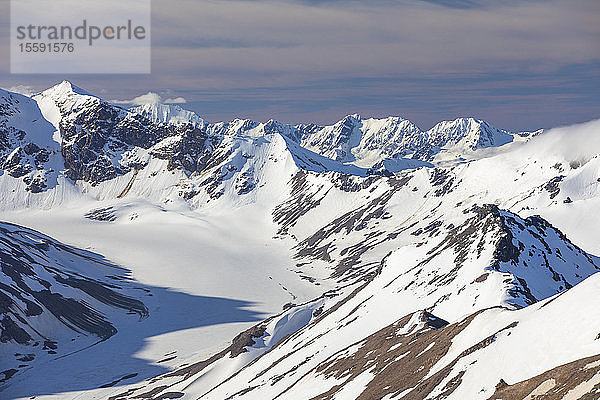 Frühsommerlicher Blick auf den Jarvis-Gletscher in der Alaska Range; Alaska  Vereinigte Staaten von Amerika