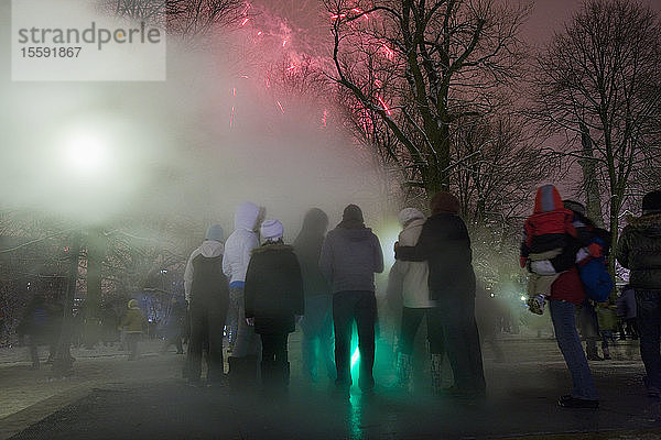 Menschen in der Silvesternacht in einer Stadt  Boston Common  Boston  Suffolk County  Massachusetts  USA