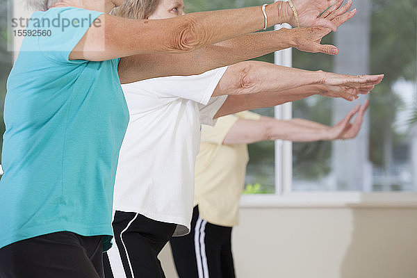 Ältere Menschen bei der Ausübung eines Sportkurses