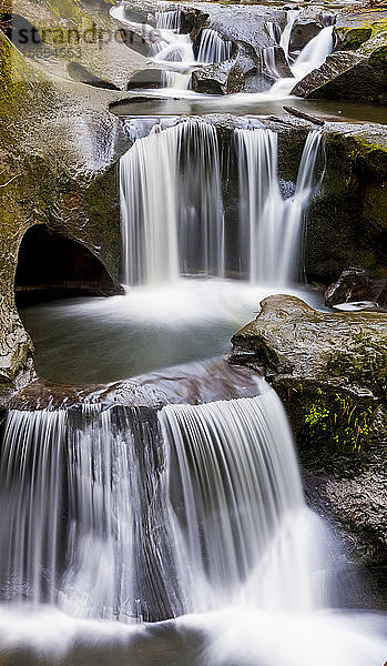 Cliff Falls  zahlreiche Wasserfälle  die über gestufte Becken und Felsvorsprünge fließen; Maple Ridge  British Columbia  Kanada