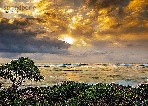 Sonnenaufgang über dem Pazifischen Ozean von der Küste von Kauai; Kauai  Hawaii  Vereinigte Staaten von Amerika