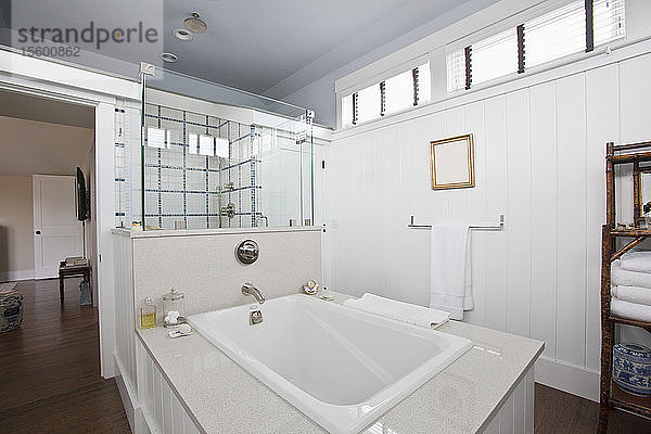 Badezimmer  Dusche und Badewanne in einem Green Technology Home  das wasser- und schimmelresistent ist  in einem Green Technology Home