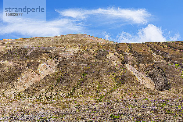 Kleine Bäche haben breite Kanäle in die Asche und den Bimsstein gegraben  die das Tal der Zehntausend Rauche im Katmai National Park and Preserve bedecken; Alaska  Vereinigte Staaten von Amerika