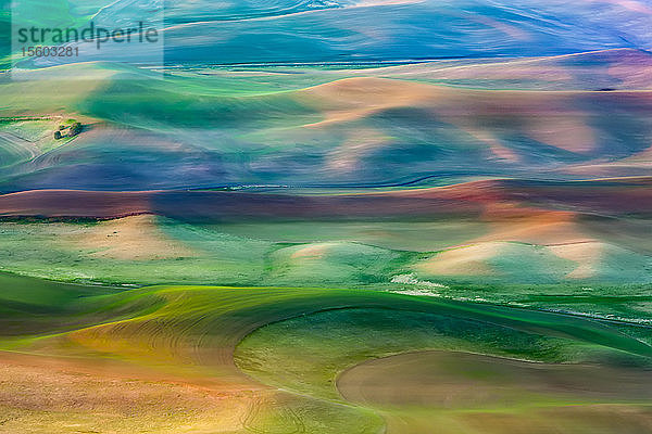 Farbenfrohe sanfte Hügel mit Ackerland in der Region Palouse im Osten Washingtons; Washington  Vereinigte Staaten von Amerika