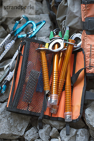 High Angle View Of A Ice Climbing Gear