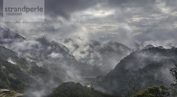 Landschaftliche Ansicht der Berge im Nebel  Banaue  Ifugao  Philippinen