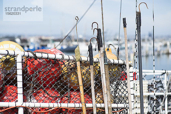 Nahaufnahme des Fanggeräts auf einem kommerziellen Fischerboot in San Diego  Kalifornien  USA