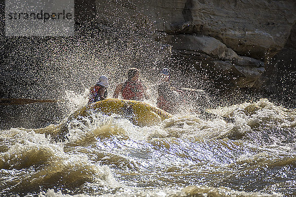 Männer und Frauen beim Rafting auf dem reißenden Green River im Desolation Canyon  Utah  USA