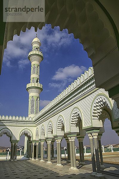Moschee in der Liwa-Oase  Abu Dhabi  Vereinigte Arabische Emirate. Vertikale Aufnahme