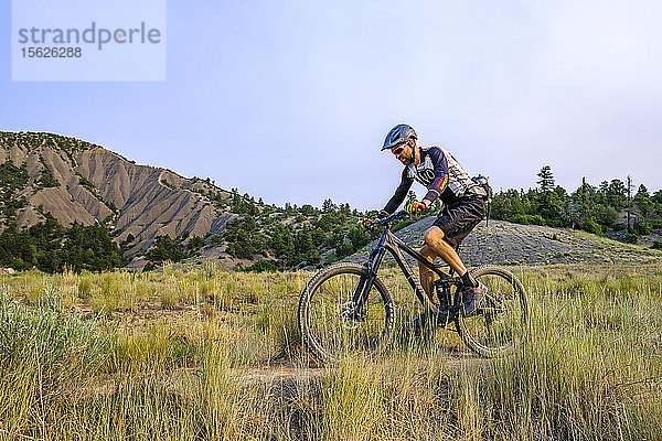 Männlicher Mountainbiker fährt auf dem Hogs Back in der Nähe von Durango  Colorado  USA