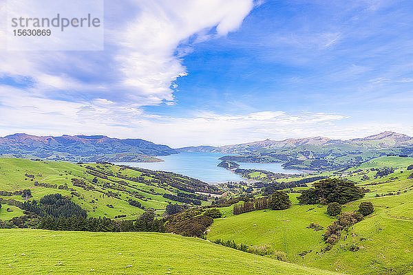 Neuseeland  Südinsel  Akaroa  Landschaftliche Ansicht der Küste