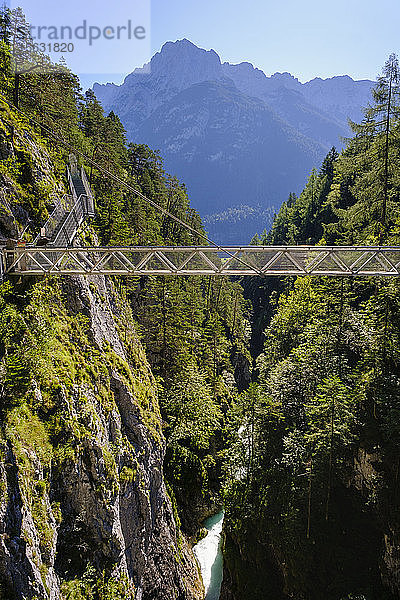 Panoramabrücke gegen die Berge  Leutaschlucht  Tirol  Österreich