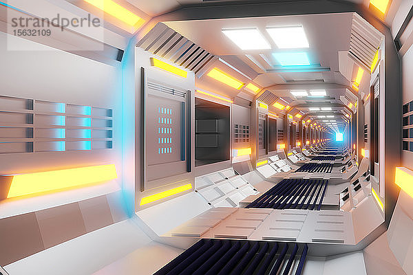 3D-gerenderte Illustration  Visualisierung eines Science-Fiction-Raumschiffs  Gangway