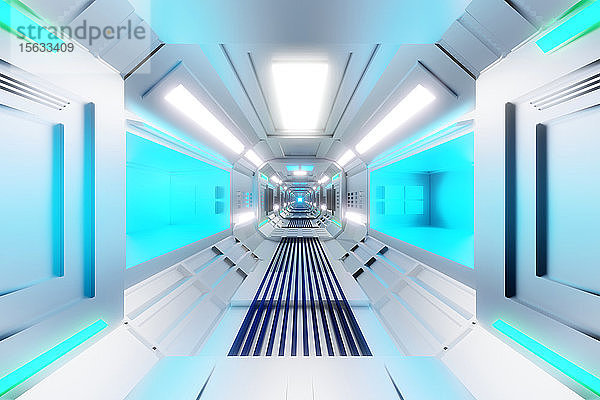 3D-gerenderte Illustration  Visualisierung eines Science-Fiction-Raumschiffs  Gangway