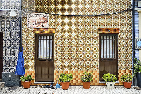 Portugal  Porto  Afurada  Frontansicht der einzigartigen Hausfassade an einem friedlichen TagÂ