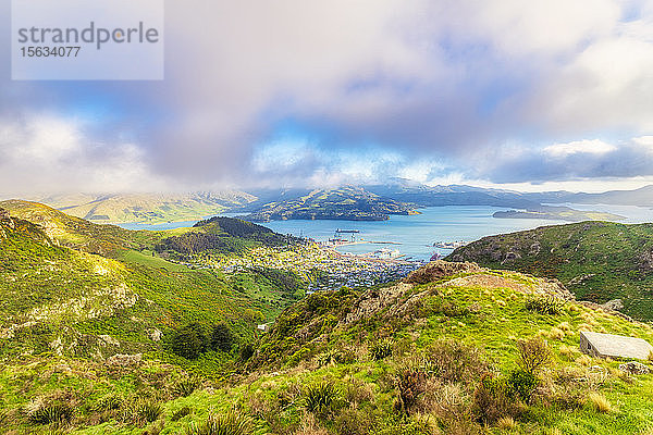 Blick über den Hafen von Lyttelton  Christchurch  Canterbury  Südinsel  Neuseeland