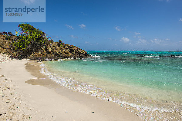 Panoramablick auf den weißen Sandstrand in Tobago Cays  St. Vincent und die Grenadinen  Karibik