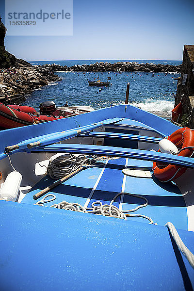 Boot an der Küste  Manarola  Ligurien  Cinque Terre  Italien