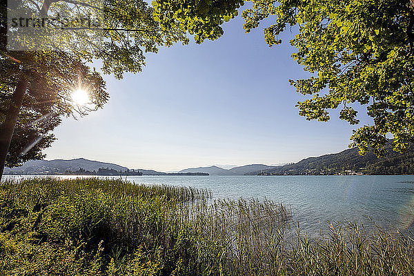 Landschaftliche Ansicht des Wörthersees bei klarem Himmel an einem sonnigen Tag  Österreich