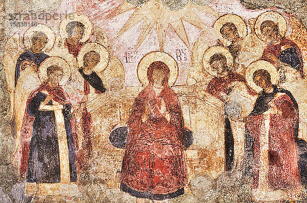 Kirche des Propheten Elias mit bunten Fresken an den Wänden  die biblische Szenen darstellen; Jaroslawl  Gebiet Jaroslawl  Russland