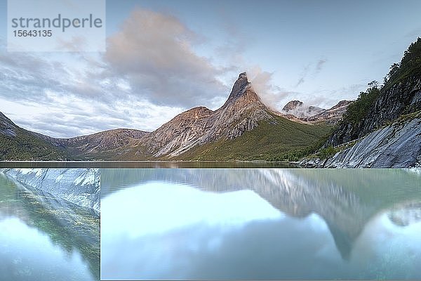 Stetind spiegelt sich in Fjord  Norwegischer Nationalberg  Tysfjord  Ofoten  Nordland  Norwegen  Europa