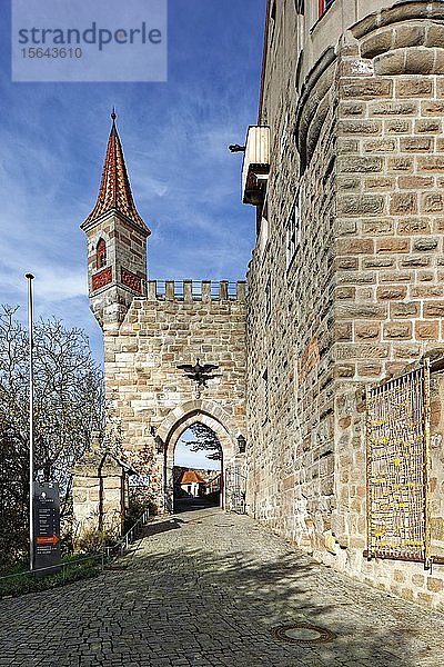 Eingangstor mit Wachturm  Burg Abenberg  Hohe Burg  Abenberg  Fränkisches Seenland  Mittelfranken  Burgenstraße  Franken  Bayern  Deutschland  Europa