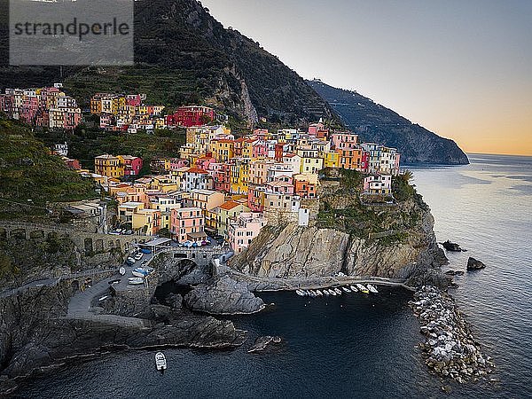 Bunte Häuser in der Küstenstadt Manarola  Cinque Terre  Provinz La Spezia  Italien  Europa