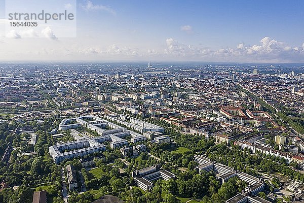 Luftbild  Stadtansicht  Blick vom Olympiaturm nach Norden  München  Oberbayern  Bayern  Deutschland  Europa