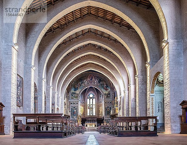 Kirchenschiff mit Zwerchfellbögen  Dom Santi Mariano e Jacopo  Gubbio  Provinz Perugia  Umbrien  Italien  Europa