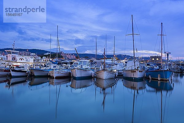 Boote im Hafen von Saint Tropez am Abend  Var  Provence-Alpes-Côte d'Azur  Frankreich  Europa