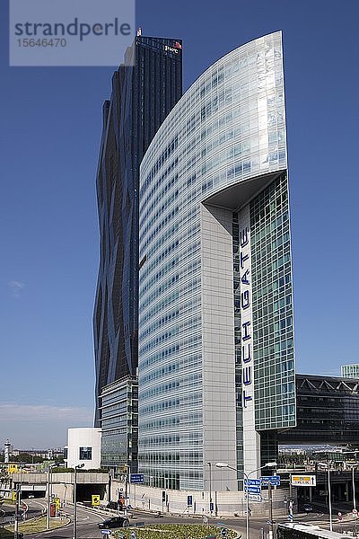 Hochhäuser  Vienna International Centre und DC Towers  Donaucity  Wien  Österreich  Europa
