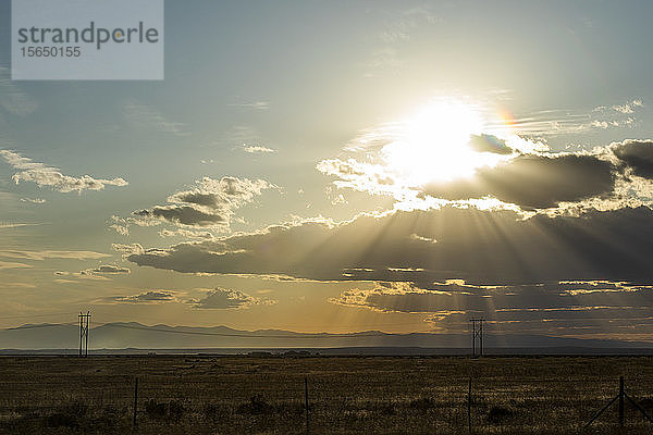 Sonnenstrahlen über einem Feld in Boise  Idaho  USA