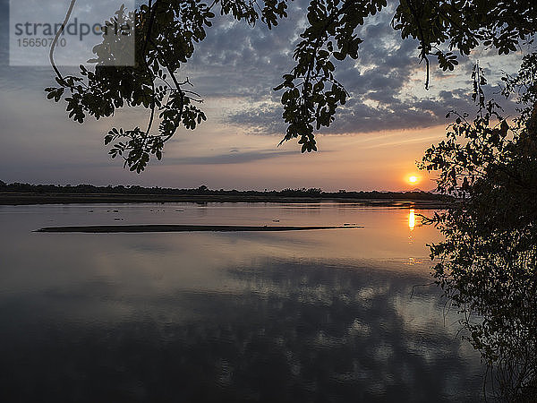 Sonnenuntergang am Luangwa-Fluss im South Luangwa National Park  Sambia