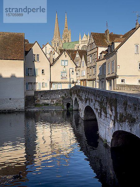 Die Kathedrale von Chartres auf der anderen Seite der Eure  Chartres  Eure-et-Loir  Frankreich  Europa