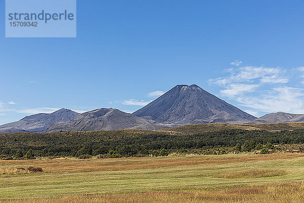 Neuseeland  Nordinsel  Blauer Himmel über dem Mount Ngauruhoe im Vulkanplateau der Nordinsel