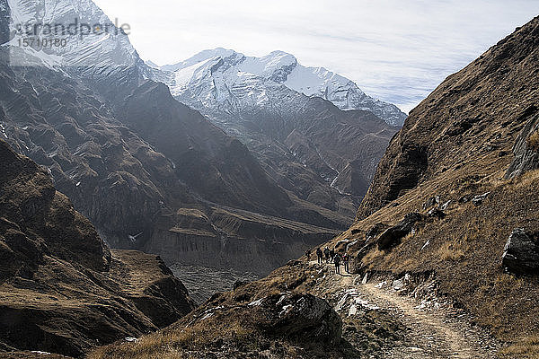 Wanderer auf dem Dhaulagiri-Rundwanderweg  Himalaya  Nepal
