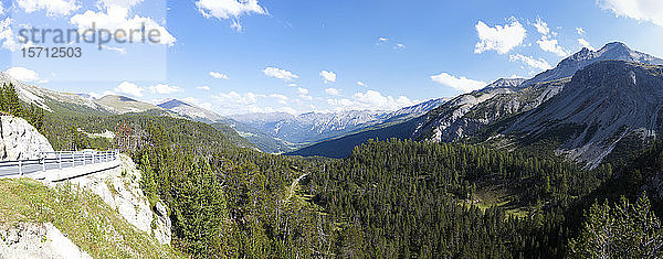 Schweiz  Panorama eines bewaldeten Tals in den Schweizer Alpen