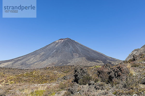 Neuseeland  Distrikt Ruapehu  Vulkan Mount Ngauruhoe gegen klaren blauen Himmel