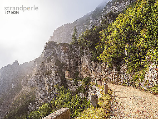 Italien  Trentino  Pasubio-Massiv  Vicentiner Alpen  Strada degli Eroi und Strada degli Scarubbi an sonnigen Tagen